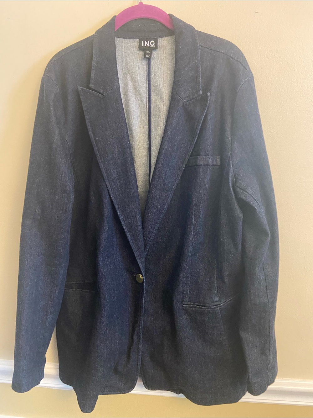 Inc Denim Blazer XXL w/gold button closure and on cuffs